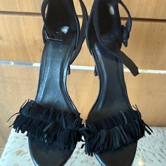Pre-Loved Joie Black Suede Sandals with Fringe - Size 37 - Picture 1 of 7